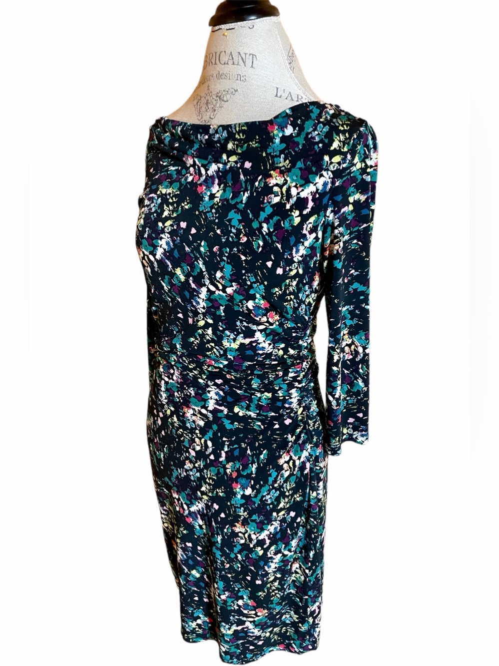 Nine West Navy Multicolor Floral Long Sleeve Sheath Dress